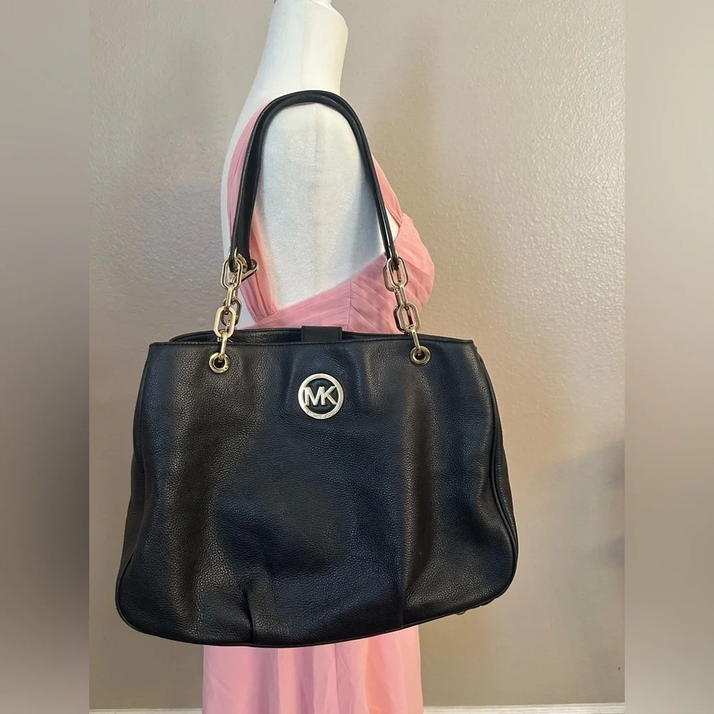 Michael Kors Black Shoulder Bag with Gold Accents